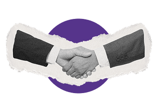 Choque de manos saludandose en escala de grises